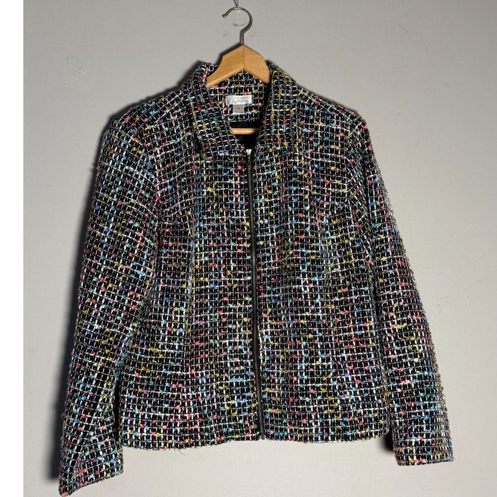 Christopher & Banks XL Rainbow Confetti Tweed Zip Jacket Boucle Chanel-Style
